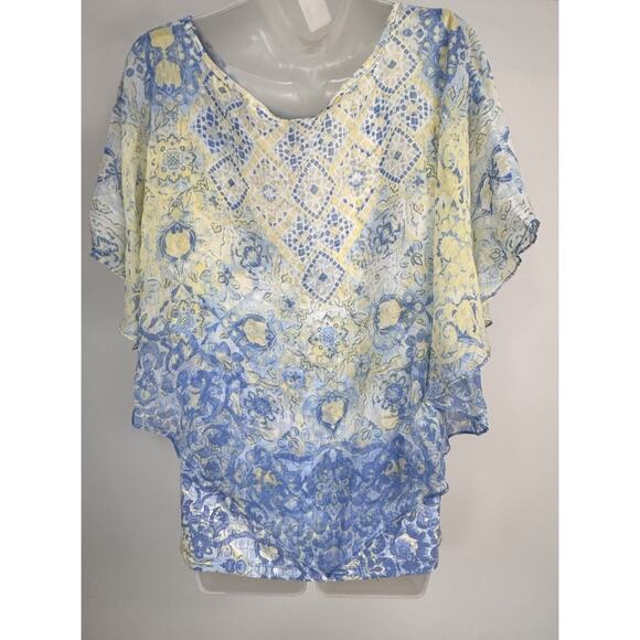 Hearts of Palm Women's Tropical Forest Print Knit Top Front Beads Size Large - Picture 4 of 9